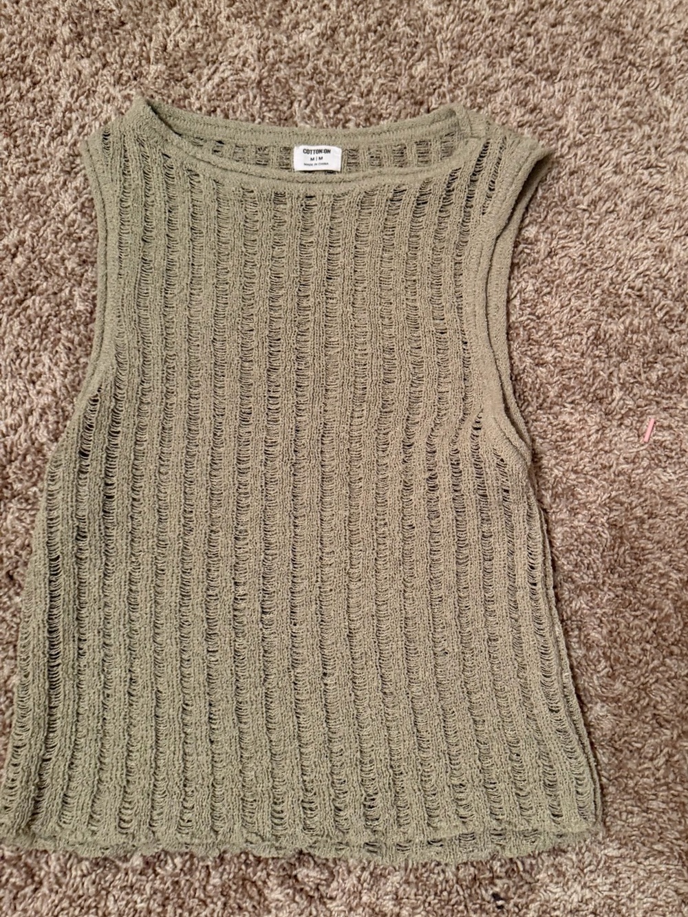 Cotton On Beige Open-Knit Sleeveless Top